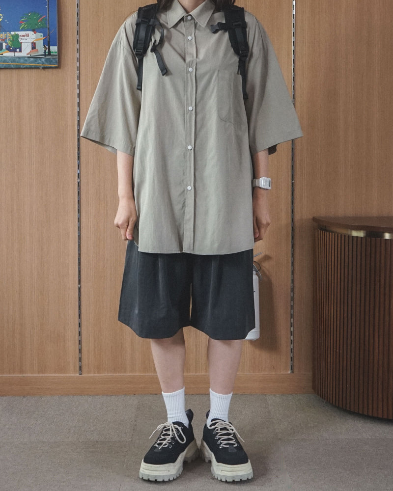 Pigment-Washed Nylon Shirt Jacket