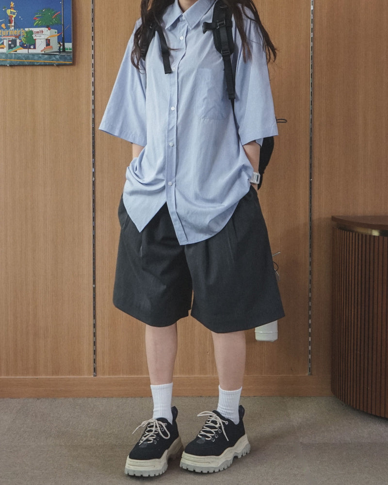 Pigment-Washed Nylon Shirt Jacket