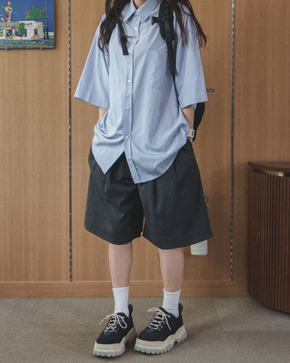 Pigment-Washed Nylon Shirt Jacket