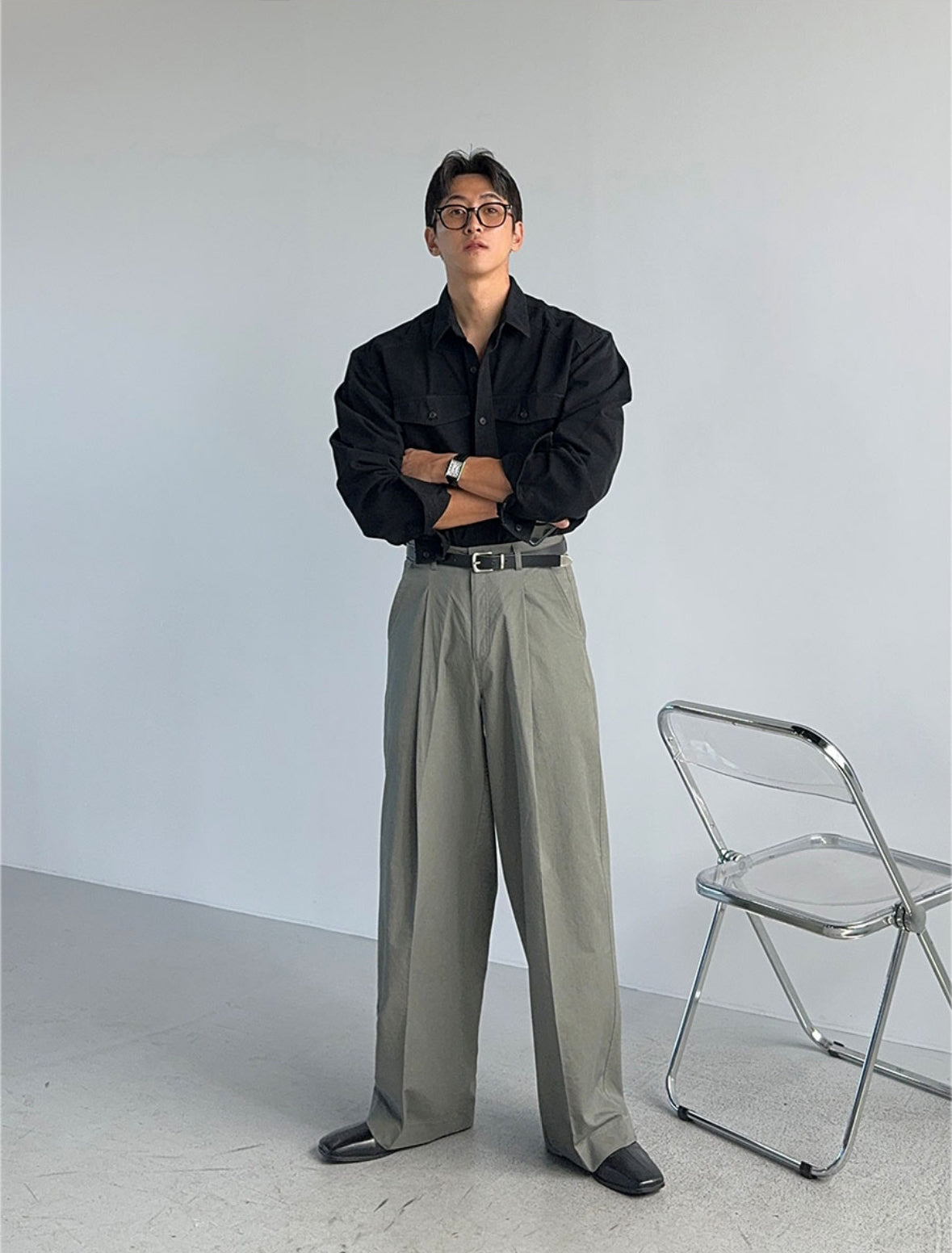 Structured Wide Tuck Slacks