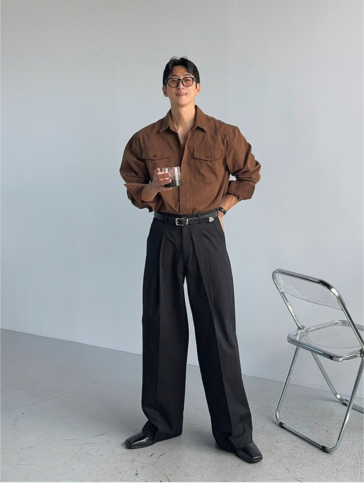Structured Wide Tuck Slacks