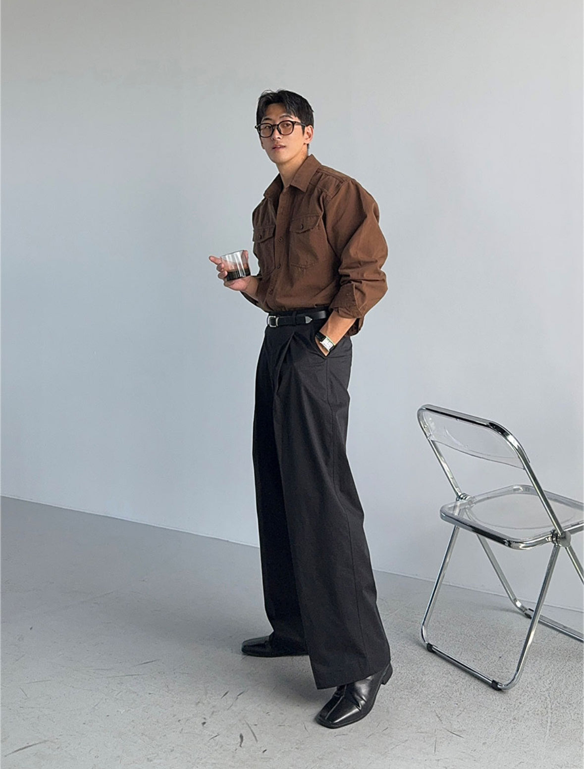 Structured Wide Tuck Slacks
