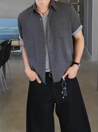 Pigment-Washed Nylon Shirt Jacket