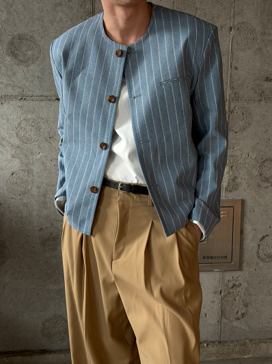 Minimal Stripe Collarless Jacket