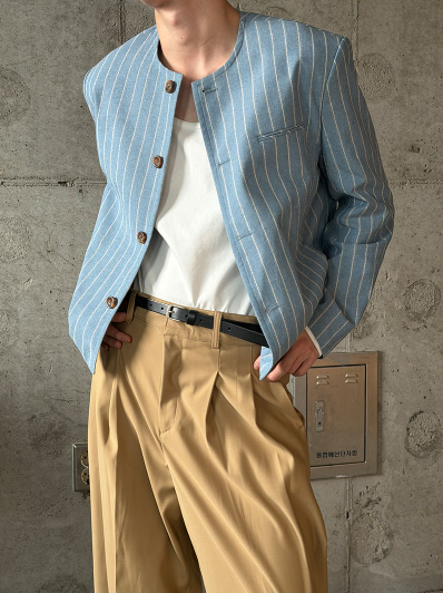 Minimal Stripe Collarless Jacket