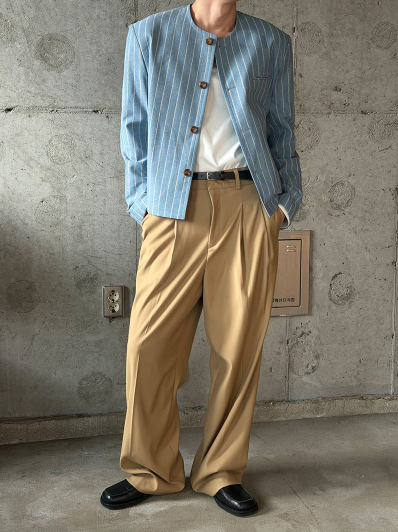 Minimal Stripe Collarless Jacket