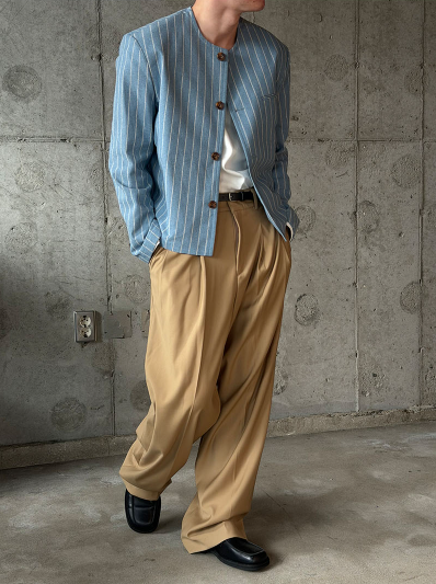 Minimal Stripe Collarless Jacket