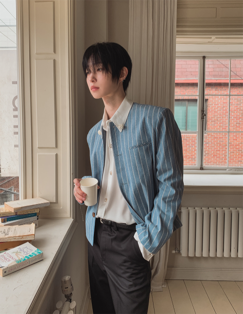 Minimal Stripe Collarless Jacket