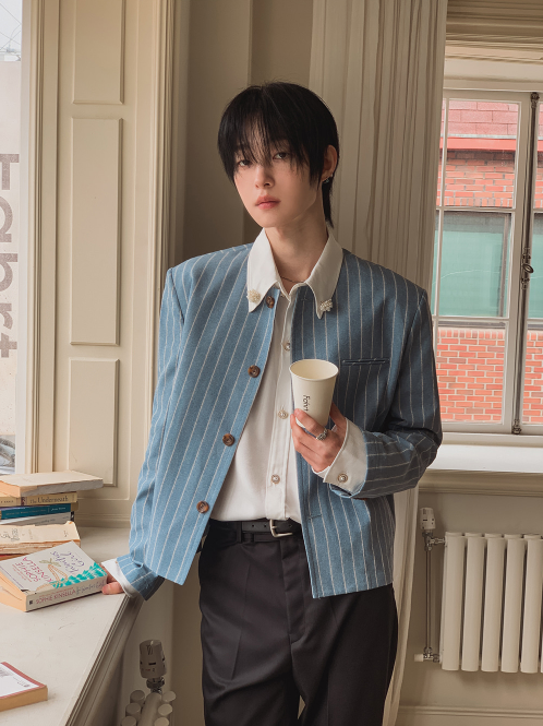 Minimal Stripe Collarless Jacket