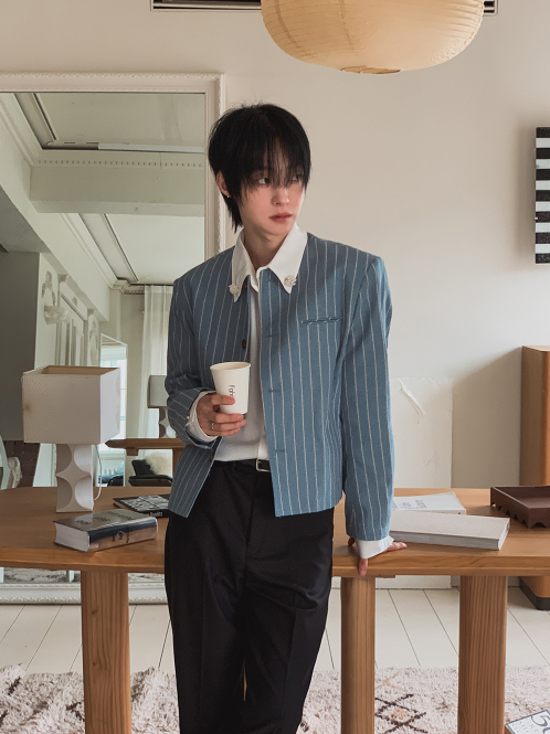 Minimal Stripe Collarless Jacket