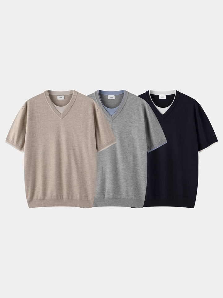 Layered V-Neck Knit Tee