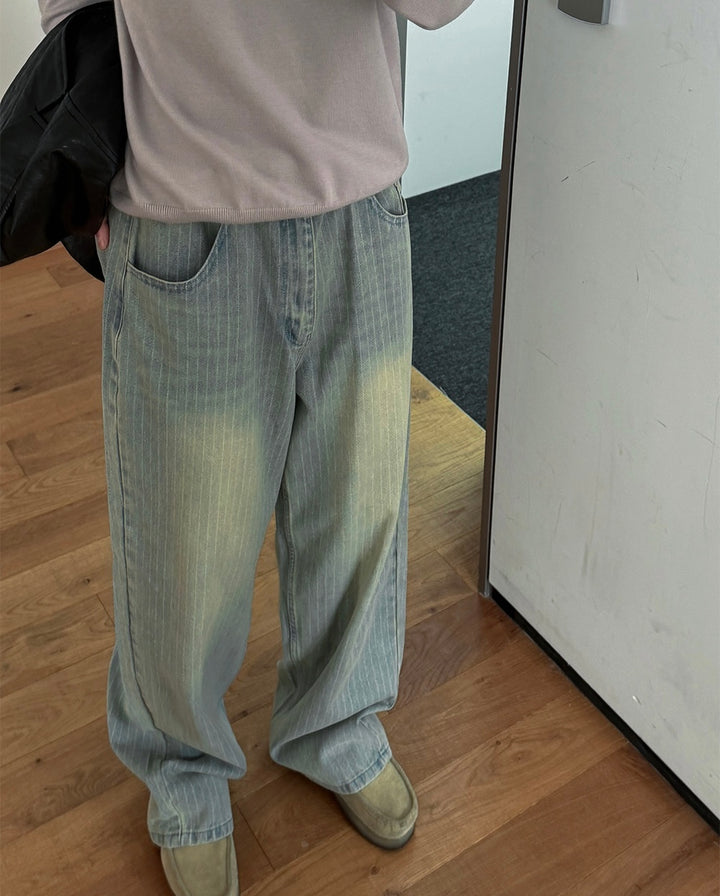 Pickle Stripe Curved Denim Pants