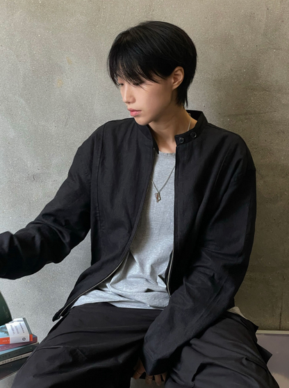 Minimal Stand Collar Zip Jacket