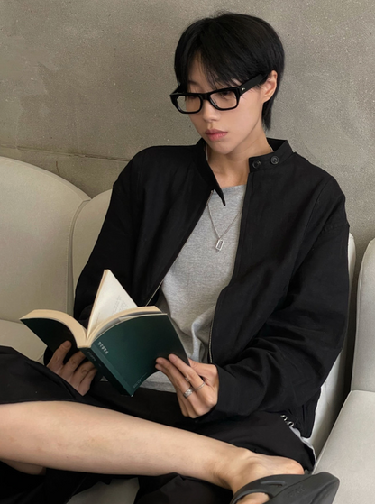Minimal Stand Collar Zip Jacket