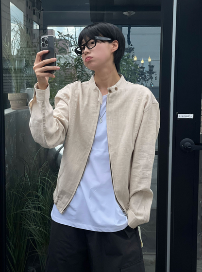 Minimal Stand Collar Zip Jacket
