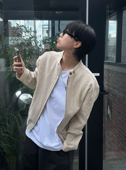 Minimal Stand Collar Zip Jacket