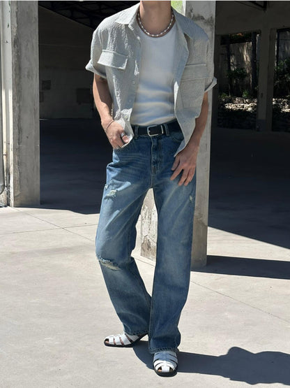 Micro Check Utility Half Shirt