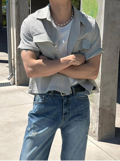Micro Check Utility Half Shirt