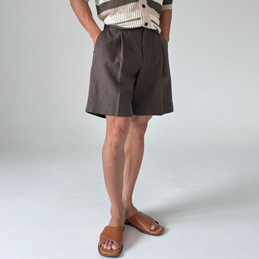 Linen Touch Pleated Half Shorts