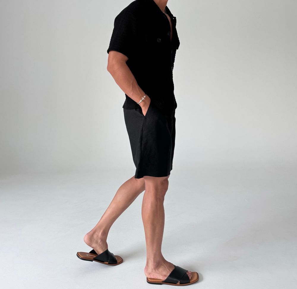 Linen Touch Pleated Half Shorts