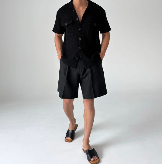 Linen Touch Pleated Half Shorts