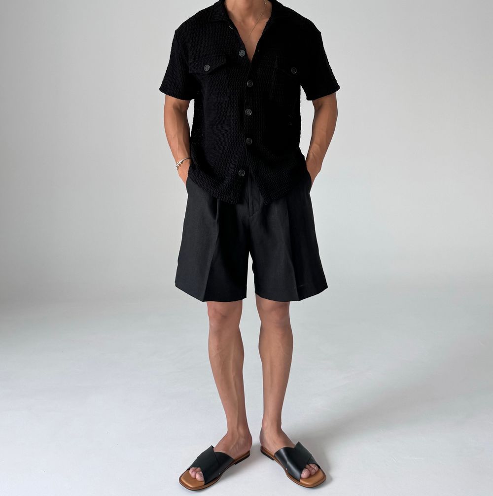 Linen Touch Pleated Half Shorts