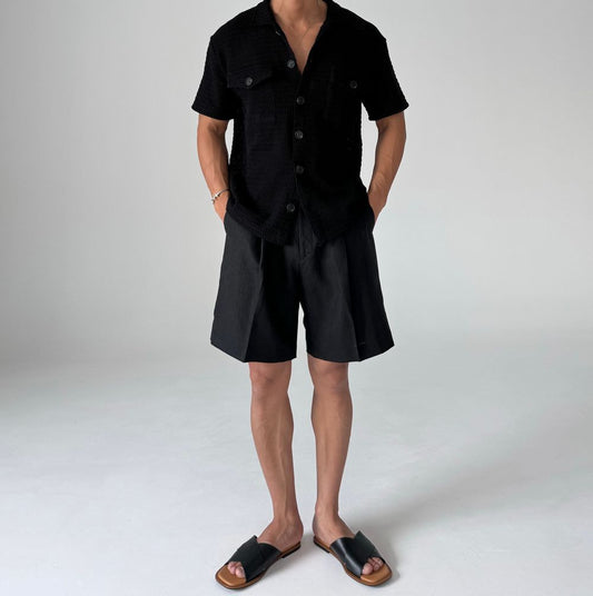 Linen Touch Pleated Half Shorts