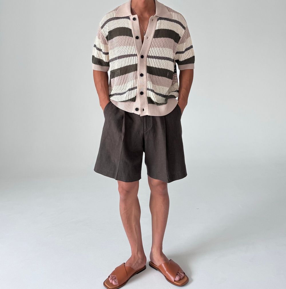 Linen Touch Pleated Half Shorts