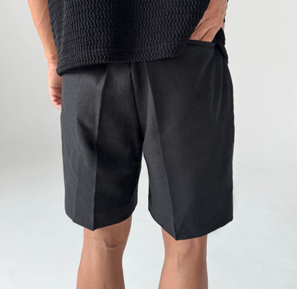 Linen Touch Pleated Half Shorts