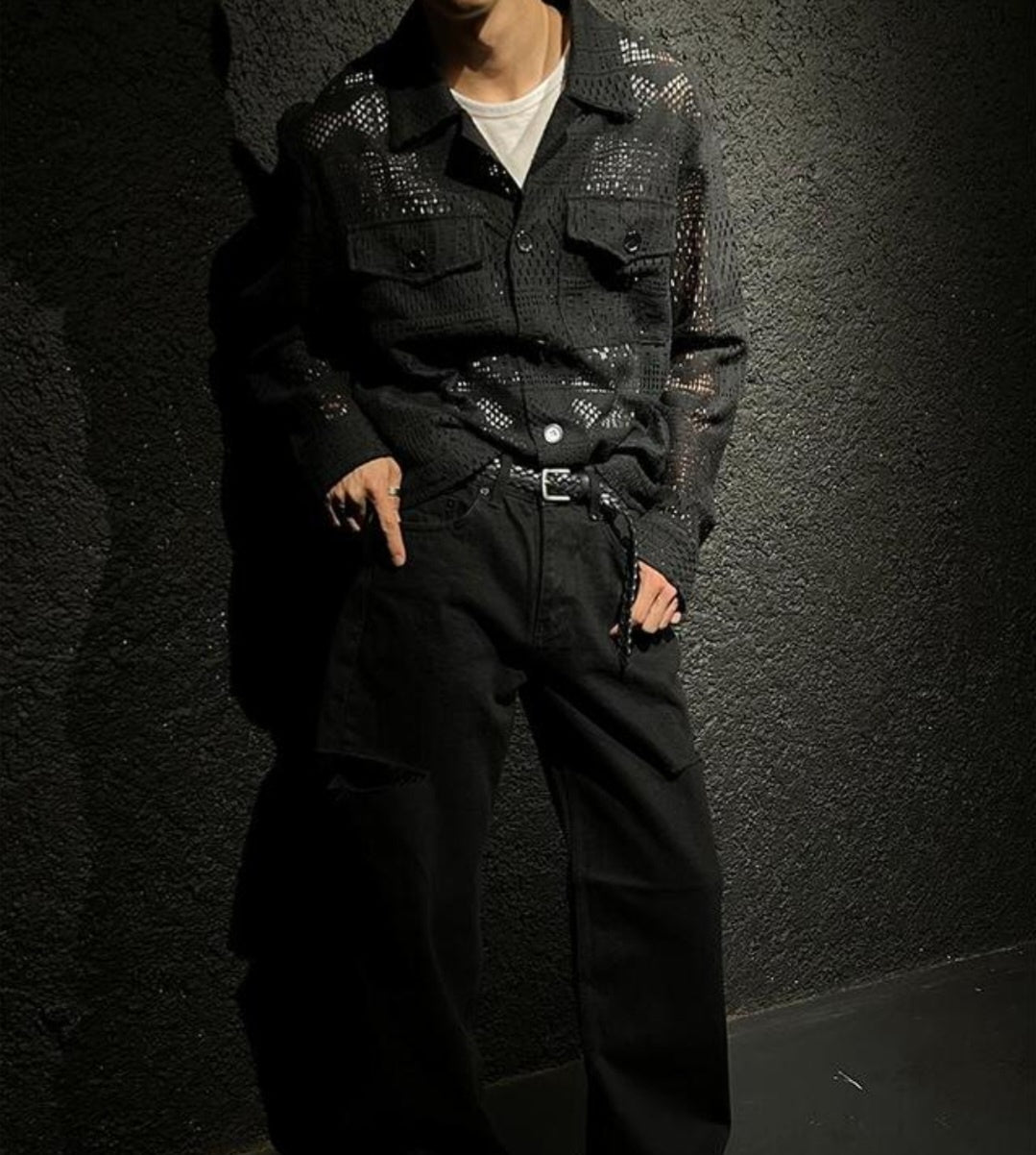 Pigment-Washed Nylon Shirt Jacket