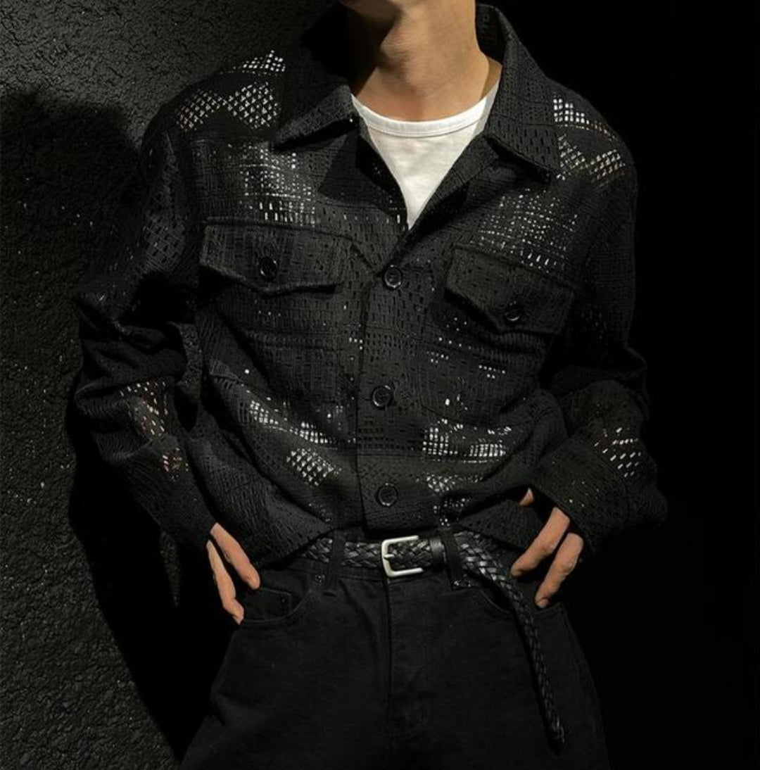 Pigment-Washed Nylon Shirt Jacket