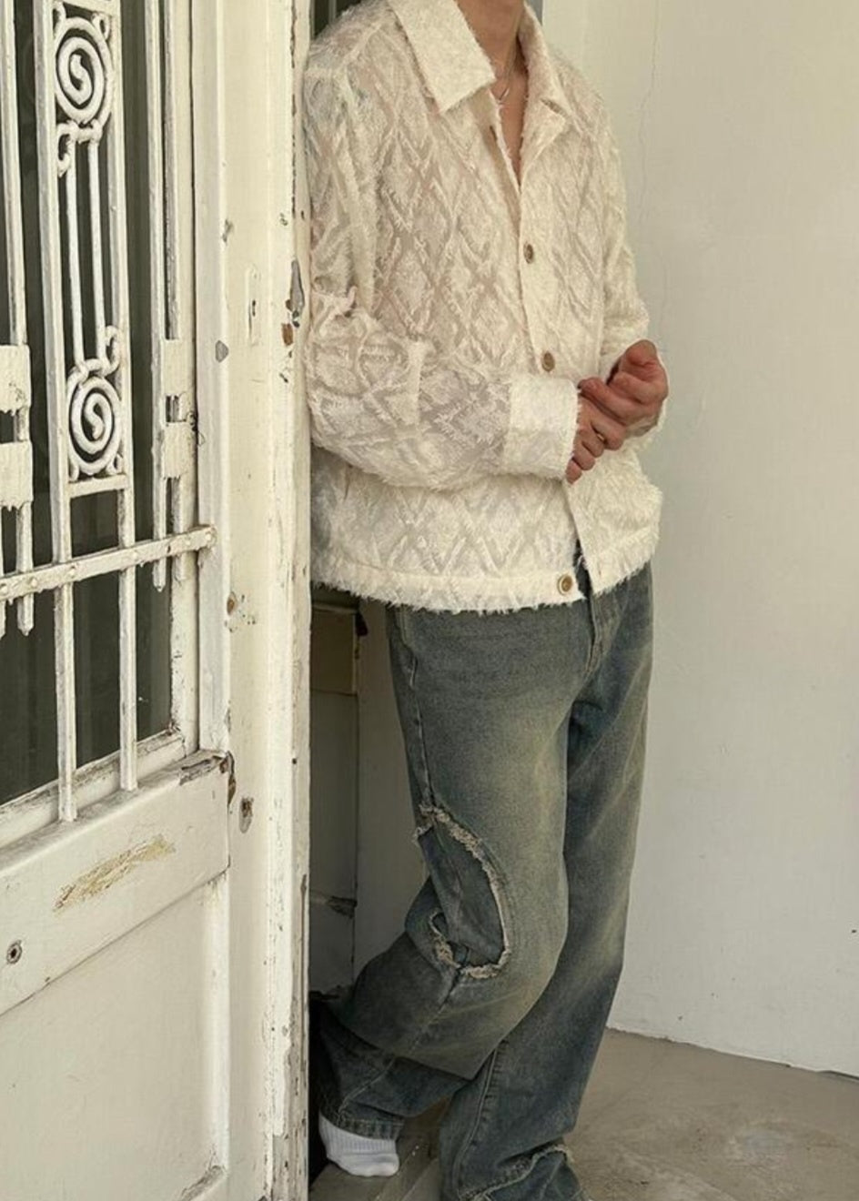 Pigment-Washed Nylon Shirt Jacket