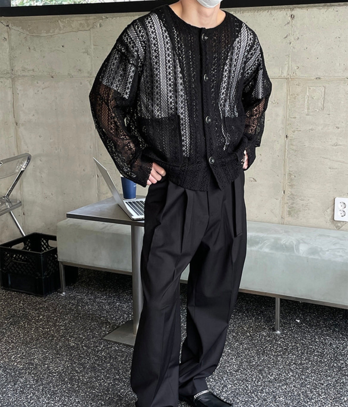 Pigment-Washed Nylon Shirt Jacket