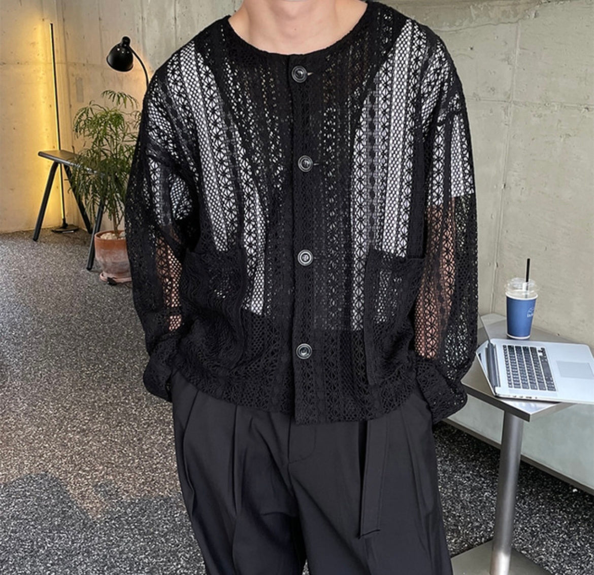 Pigment-Washed Nylon Shirt Jacket