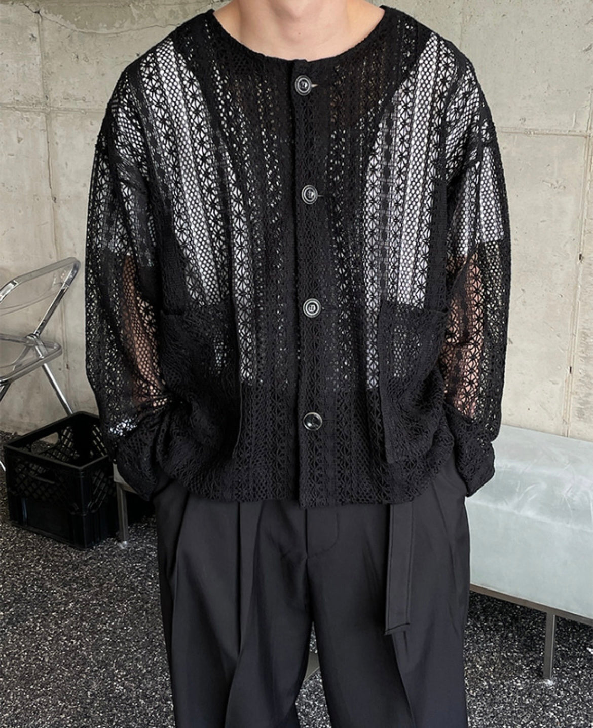 Pigment-Washed Nylon Shirt Jacket