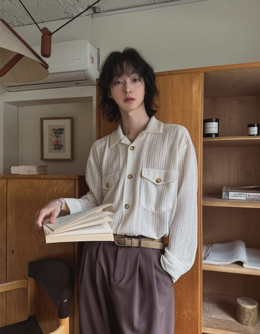 Pigment-Washed Nylon Shirt Jacket