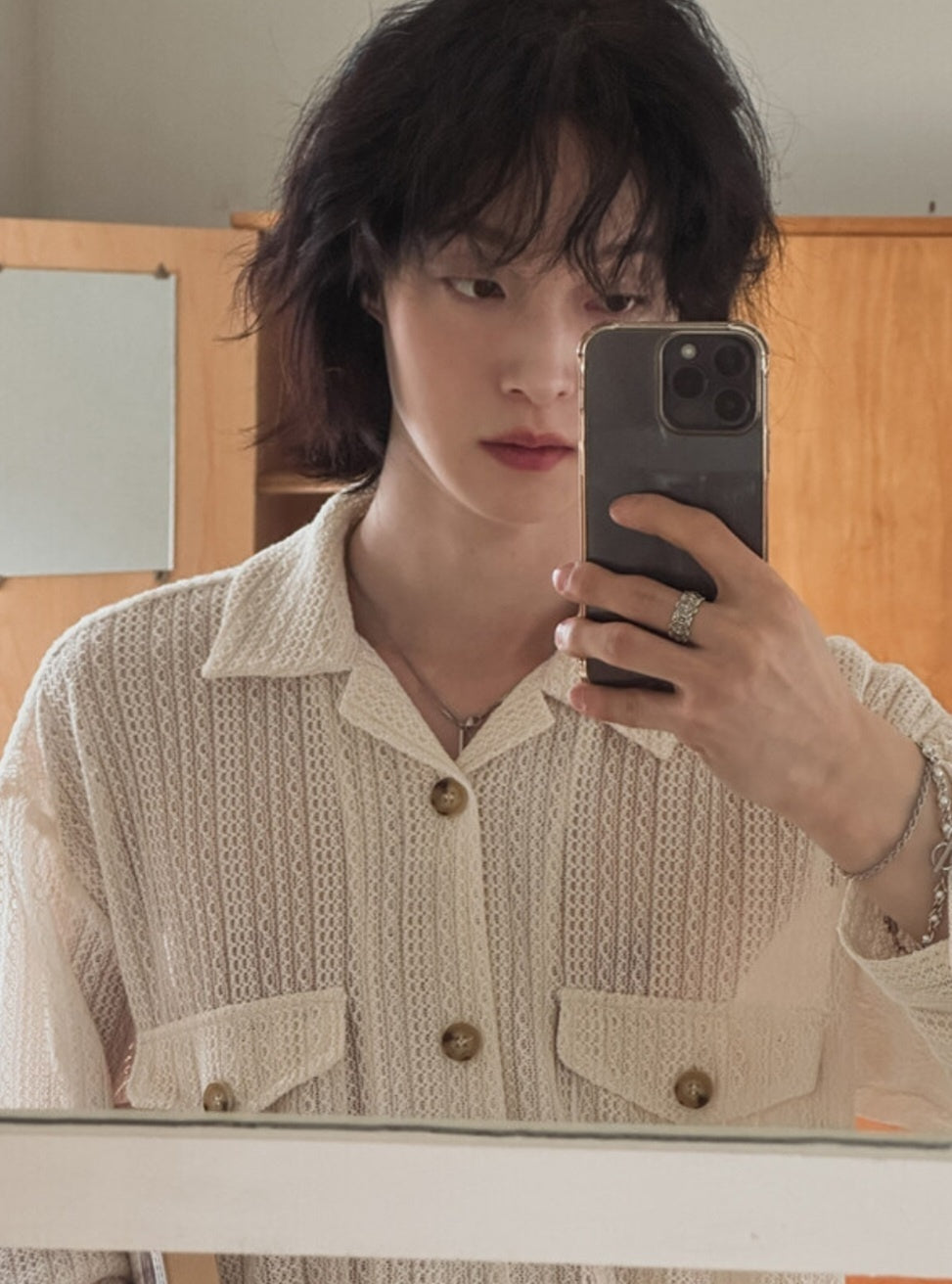 Pigment-Washed Nylon Shirt Jacket