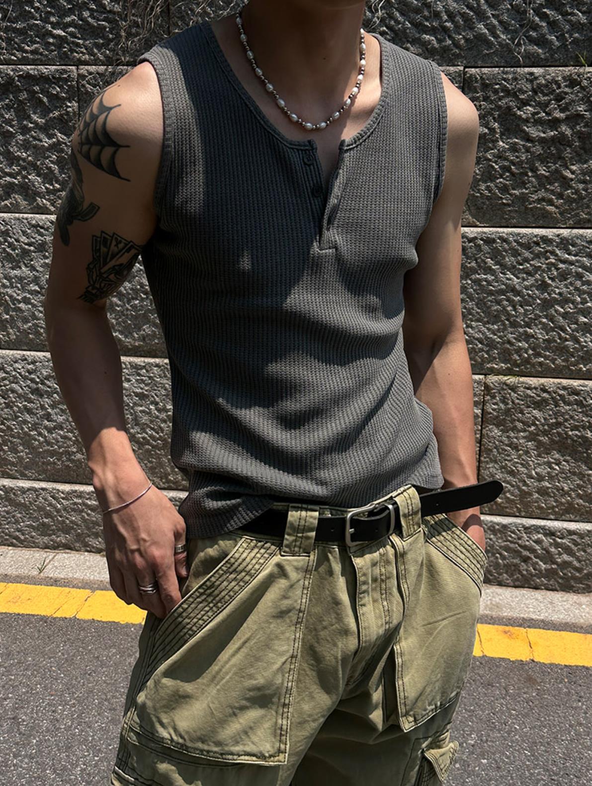 Bennett Waffle Henley Sleeveless