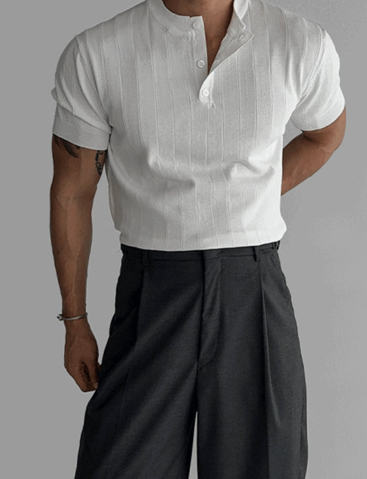 Washable Linen Rib Henley Knit