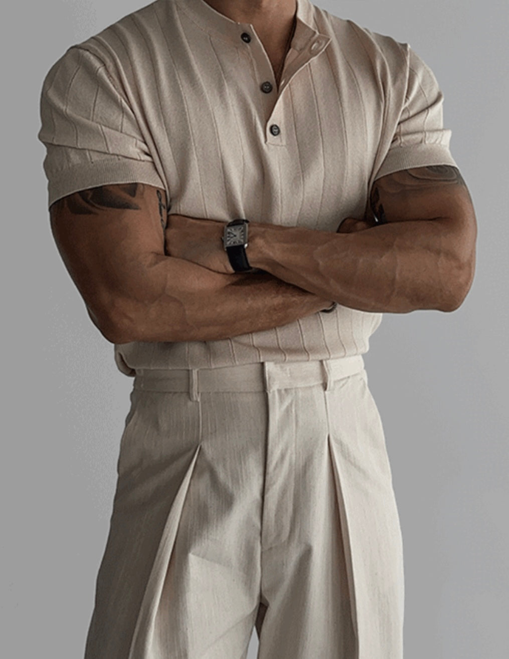 Washable Linen Rib Henley Knit