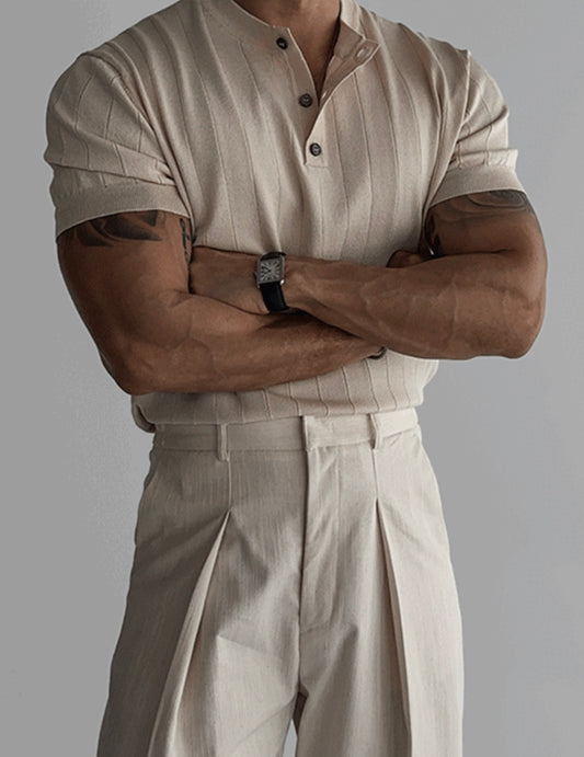 Washable Linen Ribbed Henley Knit