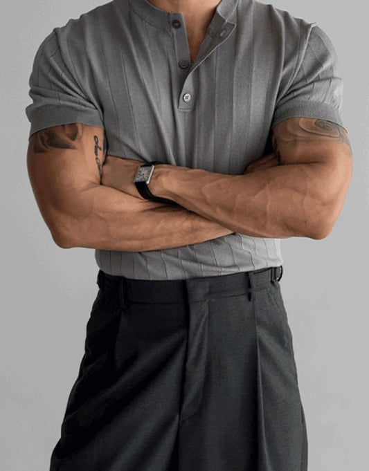 Washable Linen Ribbed Henley Knit