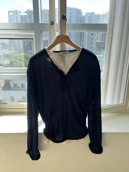 Linen Knit Henley Neck Tee