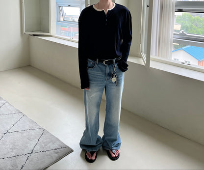 Linen Knit Henley Neck Tee
