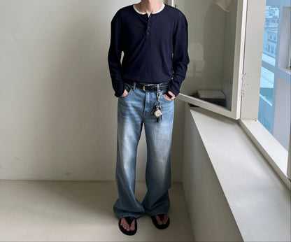 Linen Knit Henley Neck Tee