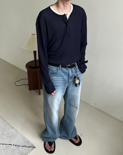Linen Knit Henley Neck Tee