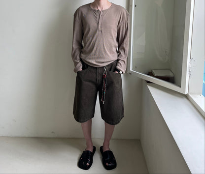 Linen Knit Henley Neck Tee