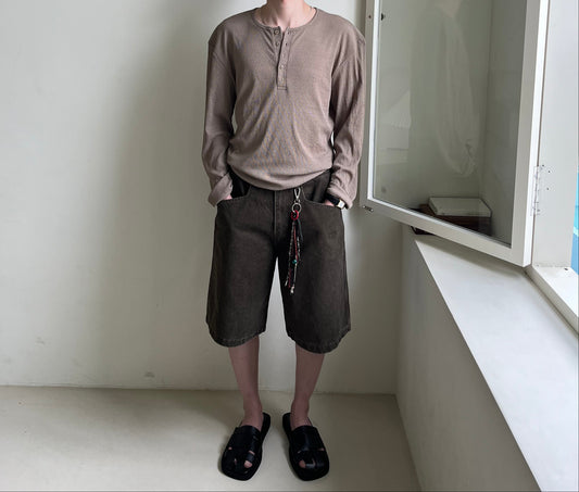 Linen Knit Henley Neck Tee