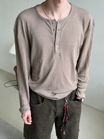 Linen Knit Henley Neck Tee