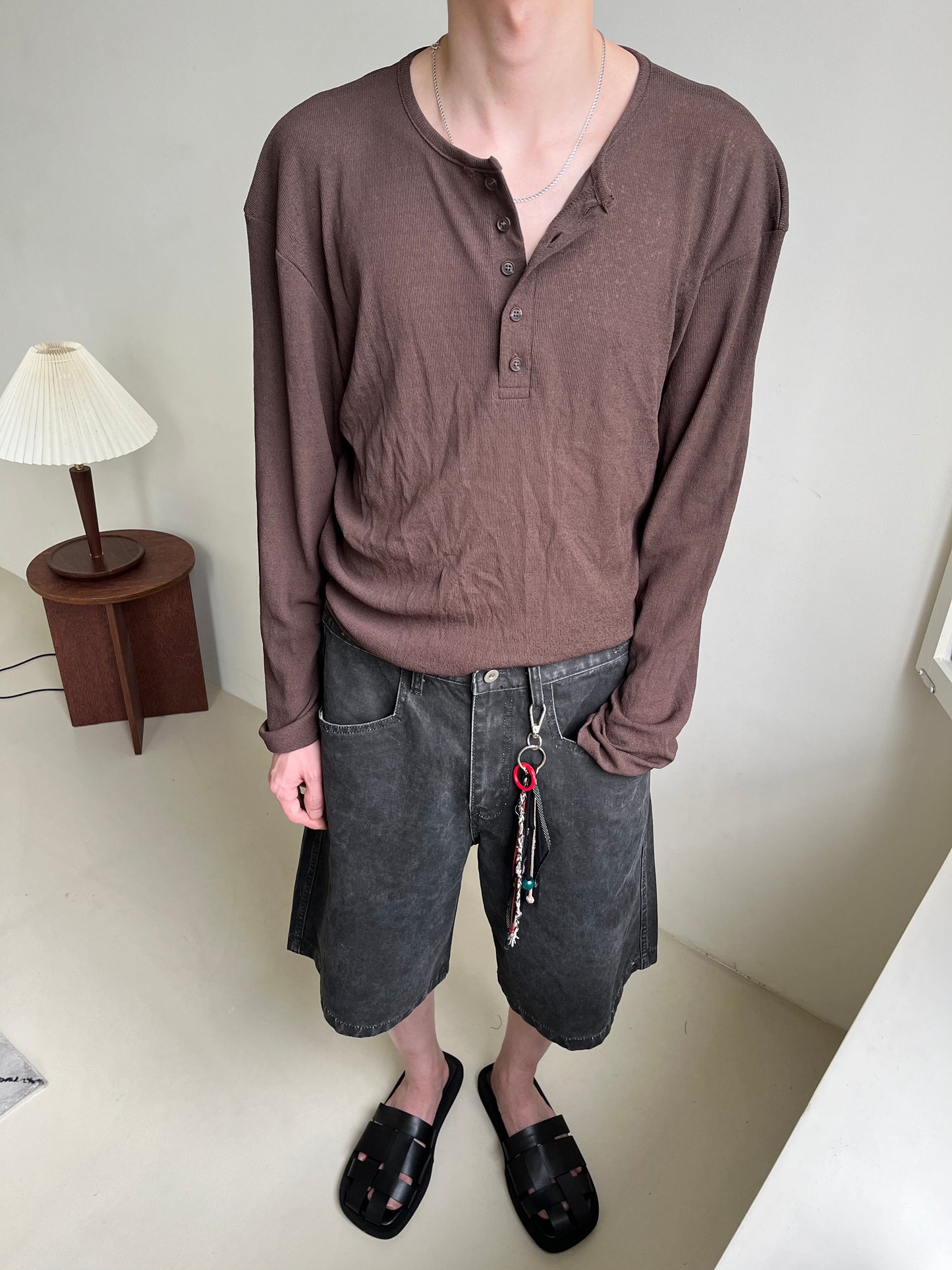 Linen Knit Henley Neck Tee